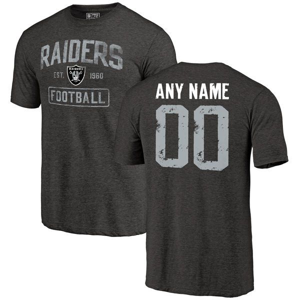 Men Black Oakland Raiders Distressed Custom Name and Number Tri-Blend Custom NFL T-Shirt